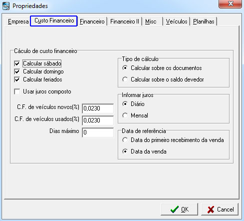 Propriedades - Custo Financeiro